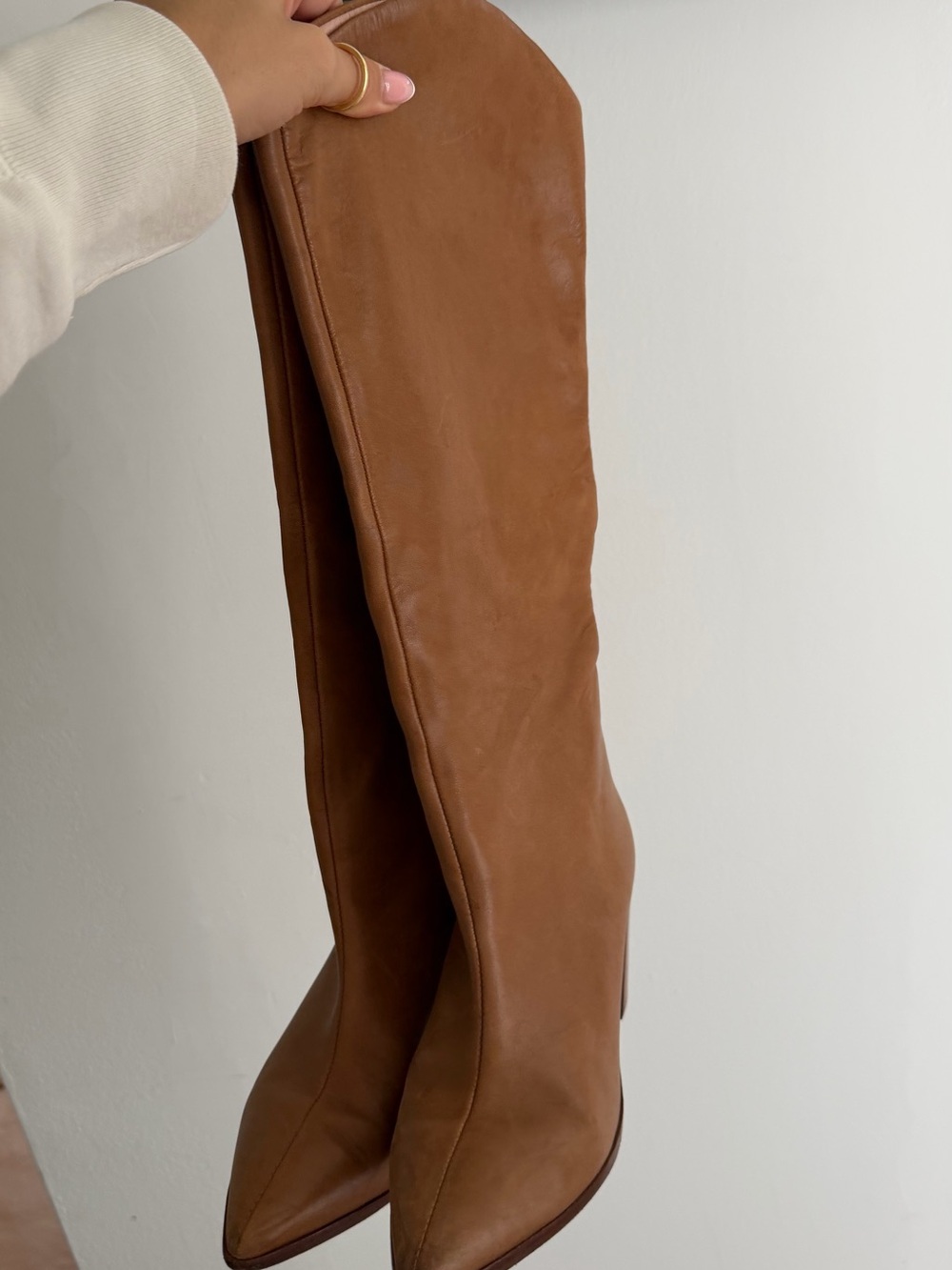 SCHUTZ Cognac Brown Knee-High Pointed-Toe Heeled Boots